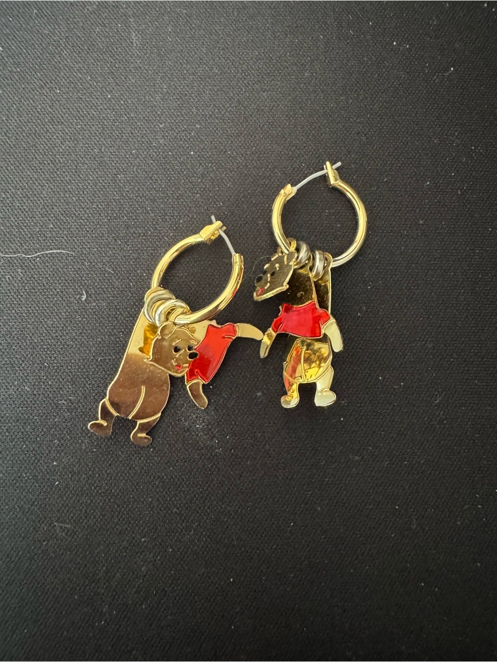 Disney Gold-Tone Winnie the Pooh Hoop Earrings with Red Accents
